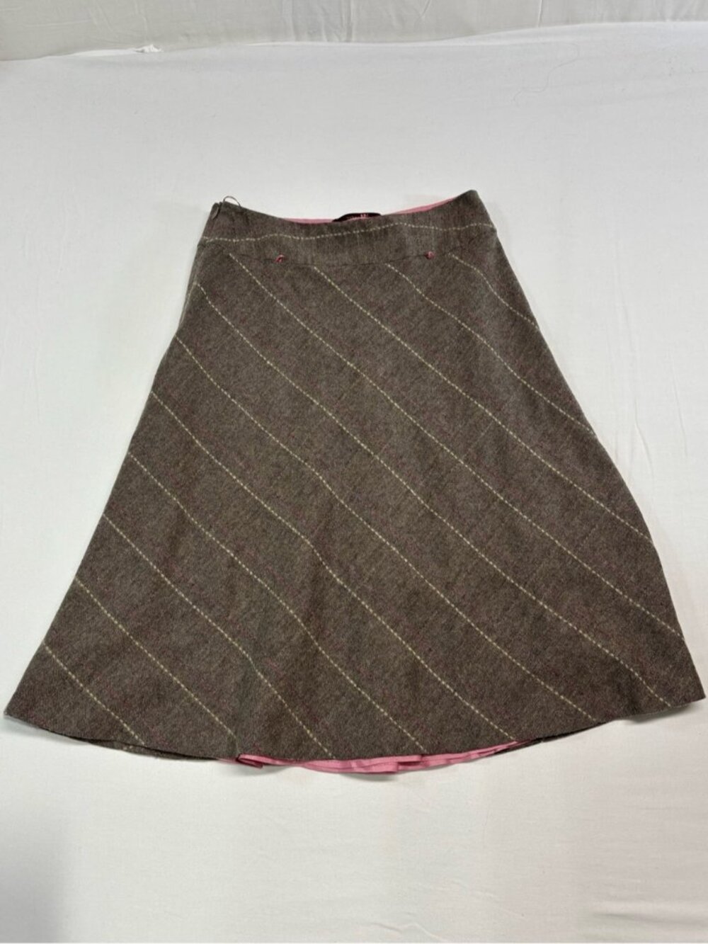 Monsoon Vintage Wool Blend A-Line Midi Skirt Brown Cream Windowpane Check Plaid - Picture 7 of 7
